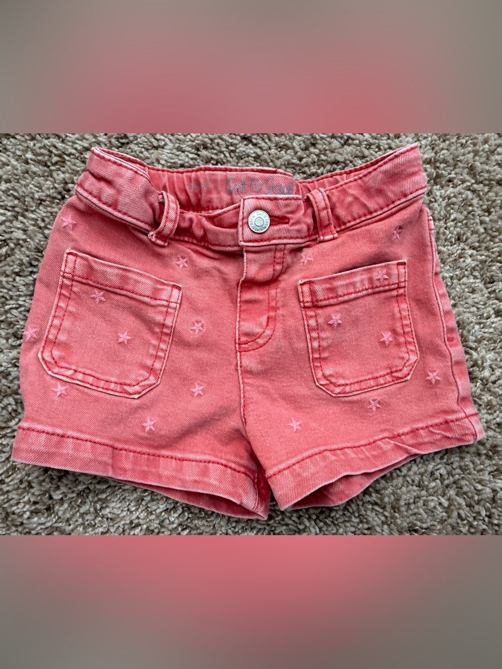 Cat & Jack Girls Coral Pink Star Denim Shorts Size 4